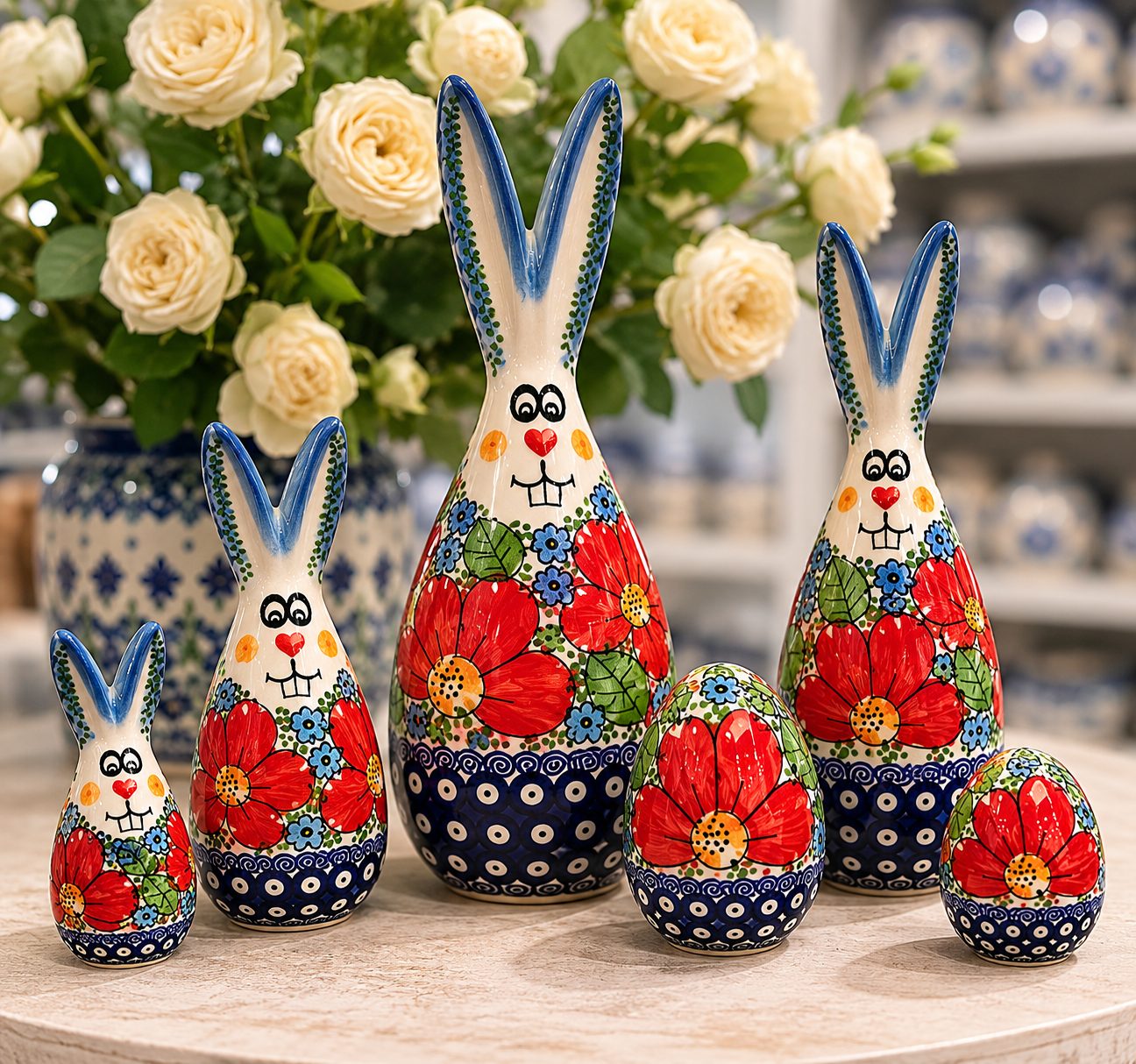 Hand-painted ceramic rabbits from Boleslawiec